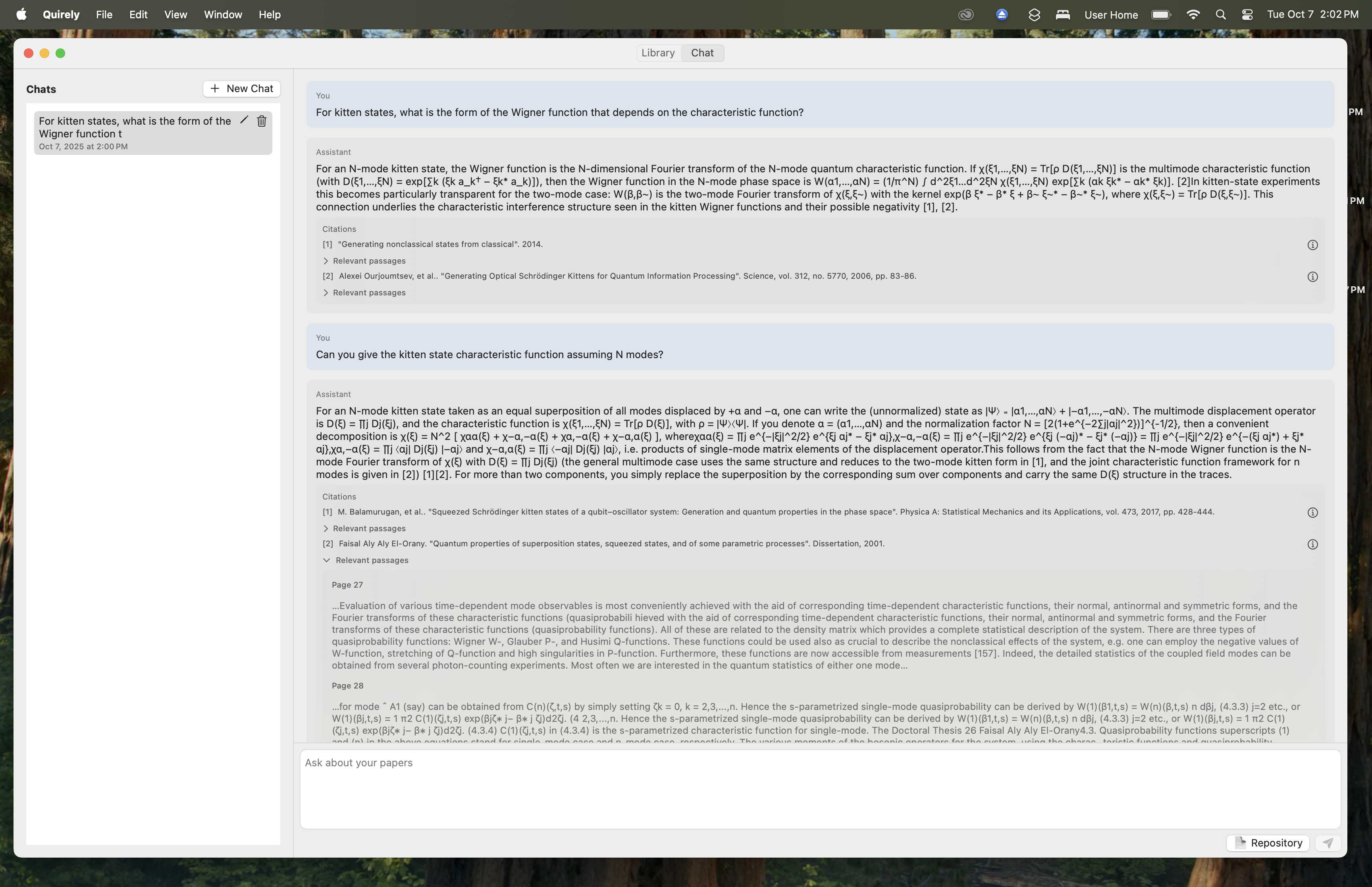 Chat view of Quirely